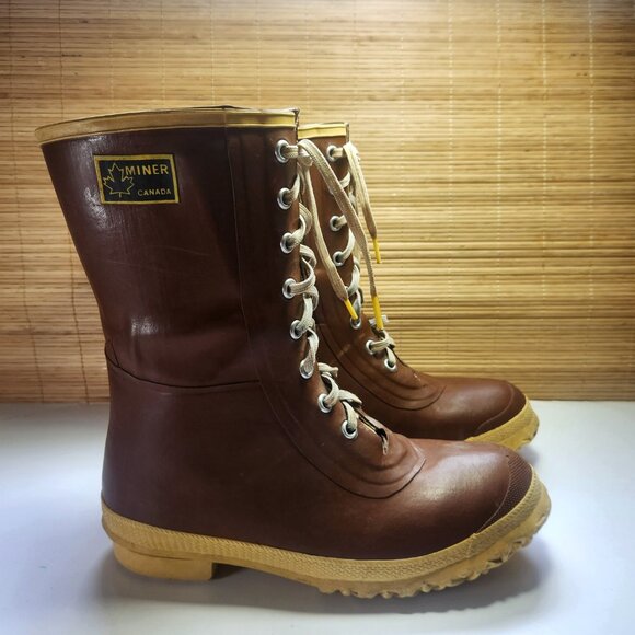 Vintage Miner Rubber Boots Hunting Boots Men's 8 Lace up Steel Arch - Picture 2 of 16